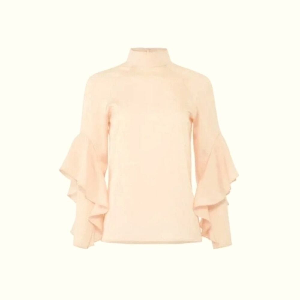 Slate and Willow peach mock neck blouse ruffle detail L